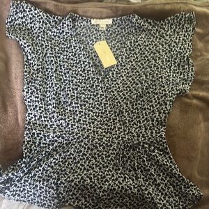 Monteau Black and Cream Peplum Blouse